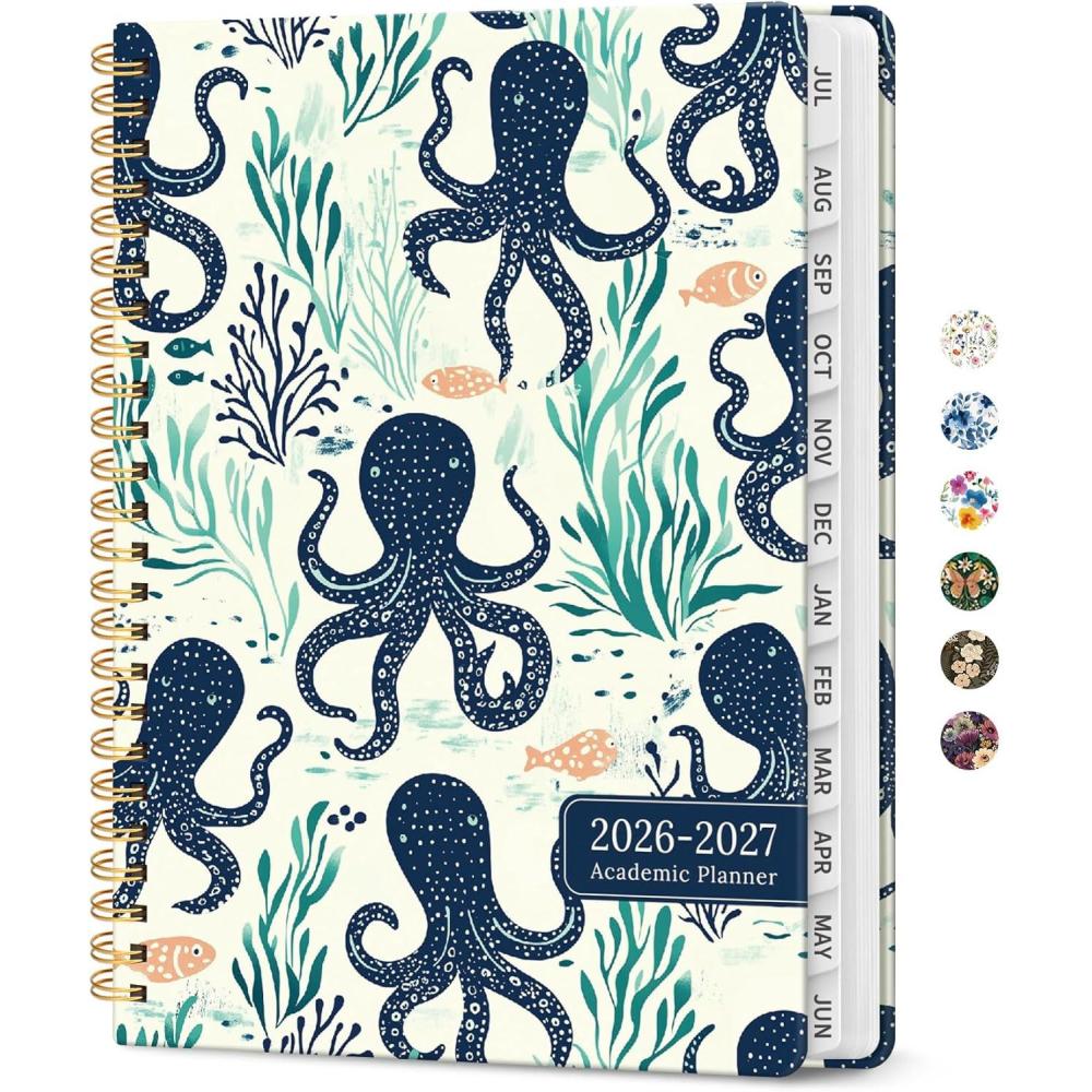 image:imagePlanner 20262027 Academic Year Monthly and Weekly Calendar Planner Jul 2026 Jun 2027 Hardcover Teacher Student Planning Agenda book with Tabs Perfect for School Office Supplies 63 x 85 Wild RoseZOctopus Drift