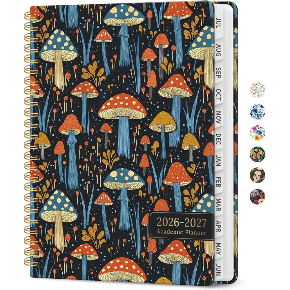 image:imagePlanner 20262027 Academic Year Monthly and Weekly Calendar Planner Jul 2026 Jun 2027 Hardcover Teacher Student Planning Agenda book with Tabs Perfect for School Office Supplies 63 x 85 Wild RoseREnchanted Mushrooms