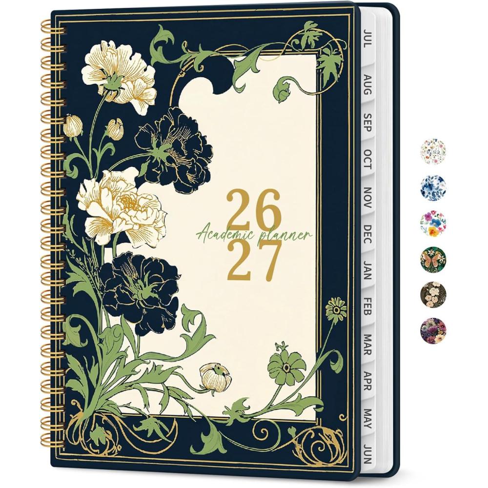 image:imagePlanner 20262027 Academic Year Monthly and Weekly Calendar Planner Jul 2026 Jun 2027 Hardcover Teacher Student Planning Agenda book with Tabs Perfect for School Office Supplies 63 x 85 Wild RoseZFloral Dream