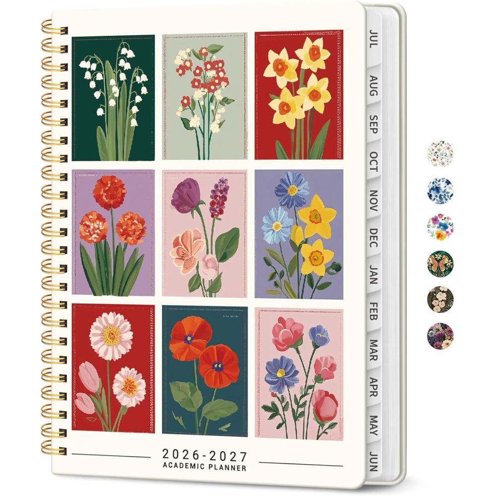 image:imagePlanner 20262027 Academic Year Monthly and Weekly Calendar Planner Jul 2026 Jun 2027 Hardcover Teacher Student Planning Agenda book with Tabs Perfect for School Office Supplies 63 x 85 Wild RoseTFloral Gallery
