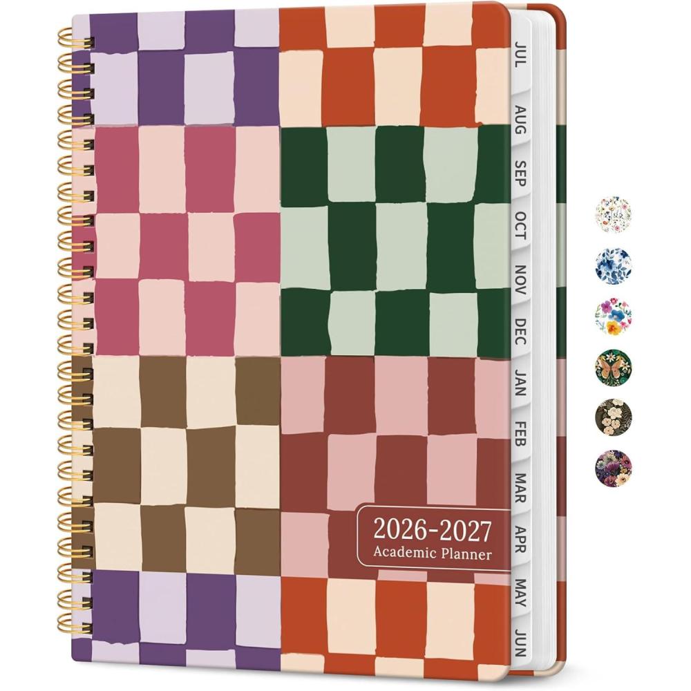 image:imagePlanner 20262027 Academic Year Monthly and Weekly Calendar Planner Jul 2026 Jun 2027 Hardcover Teacher Student Planning Agenda book with Tabs Perfect for School Office Supplies 63 x 85 Wild RoseFCheckered