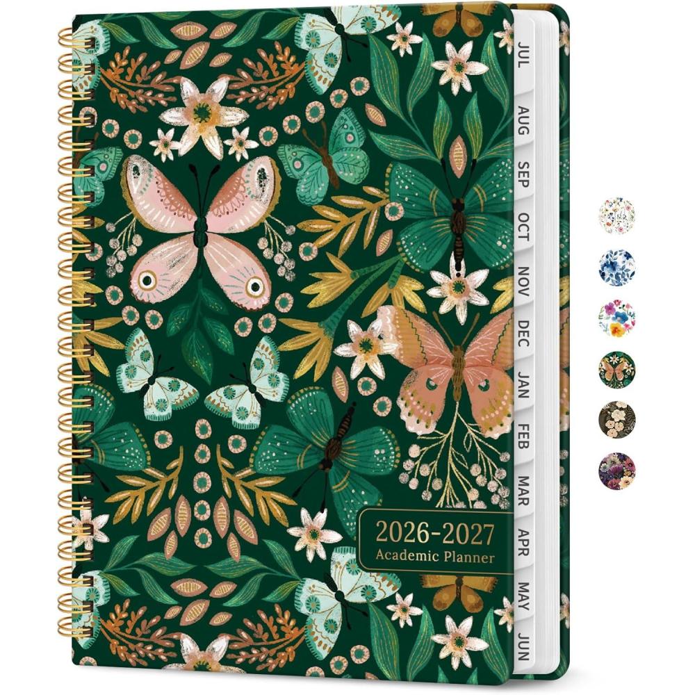 image:imagePlanner 20262027 Academic Year Monthly and Weekly Calendar Planner Jul 2026 Jun 2027 Hardcover Teacher Student Planning Agenda book with Tabs Perfect for School Office Supplies 63 x 85 Wild RoseDButterfly