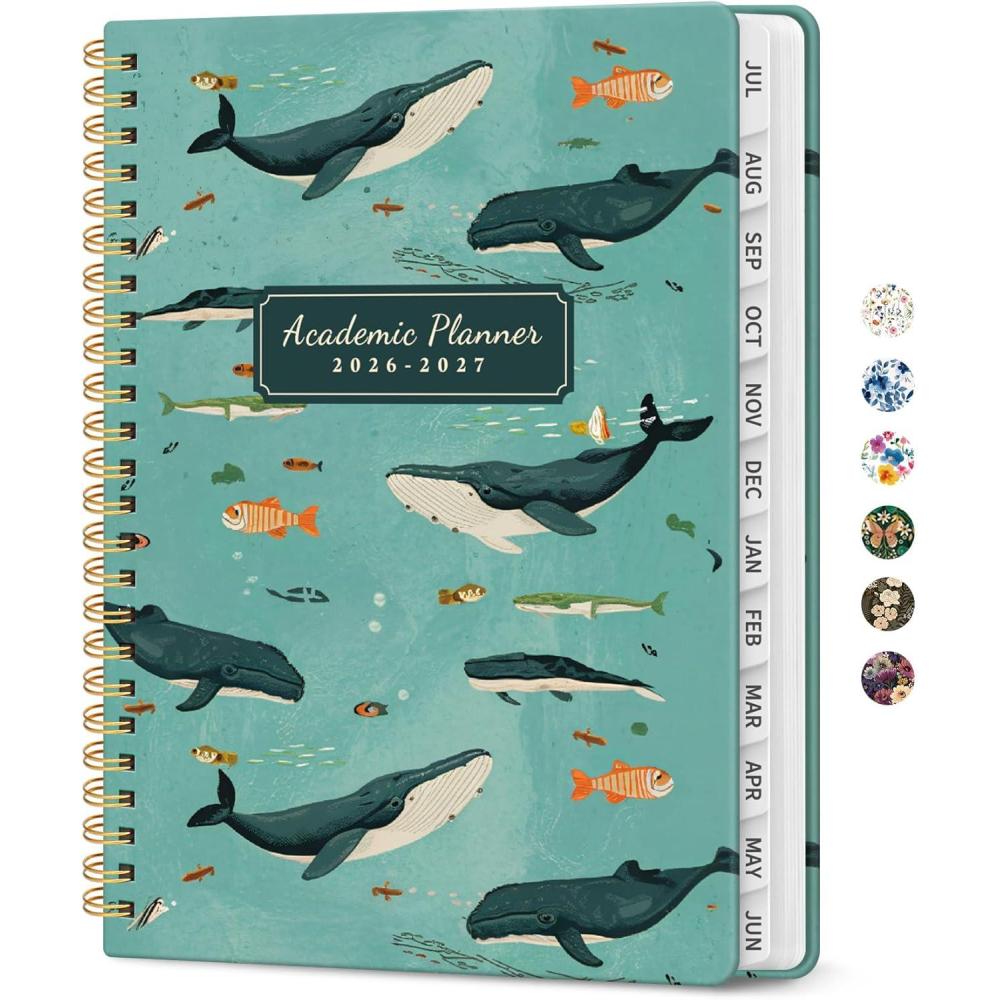 image:imagePlanner 20262027 Academic Year Monthly and Weekly Calendar Planner Jul 2026 Jun 2027 Hardcover Teacher Student Planning Agenda book with Tabs Perfect for School Office Supplies 63 x 85 Wild RoseGDepths Whale