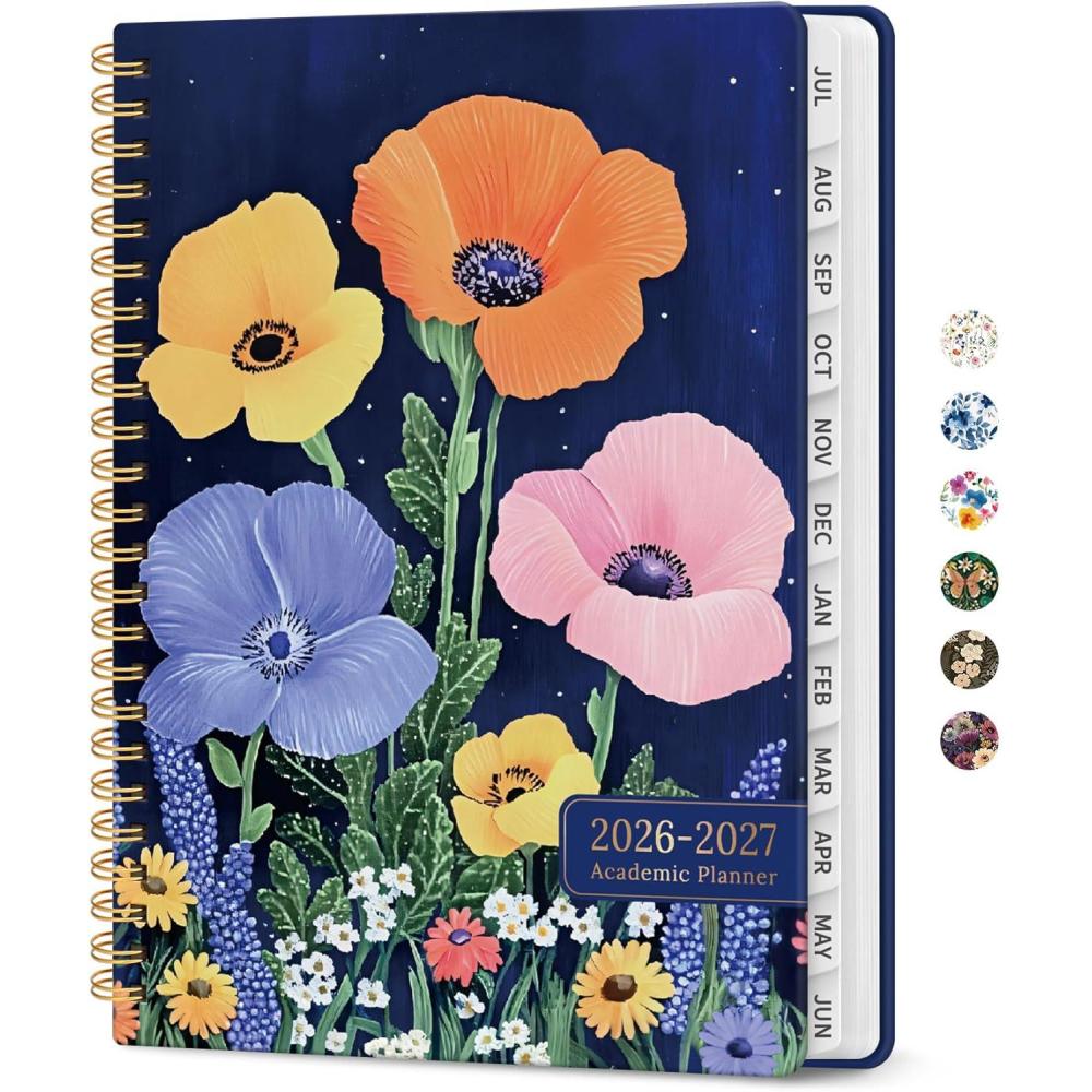 image:imagePlanner 20262027 Academic Year Monthly and Weekly Calendar Planner Jul 2026 Jun 2027 Hardcover Teacher Student Planning Agenda book with Tabs Perfect for School Office Supplies 63 x 85 Wild RoseOLavish Bloom