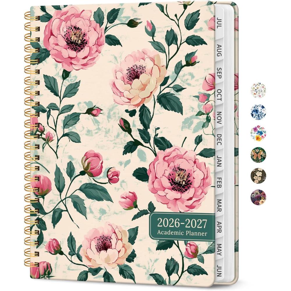 image:imagePlanner 20262027 Academic Year Monthly and Weekly Calendar Planner Jul 2026 Jun 2027 Hardcover Teacher Student Planning Agenda book with Tabs Perfect for School Office Supplies 63 x 85 Wild RoseUBlush Peony