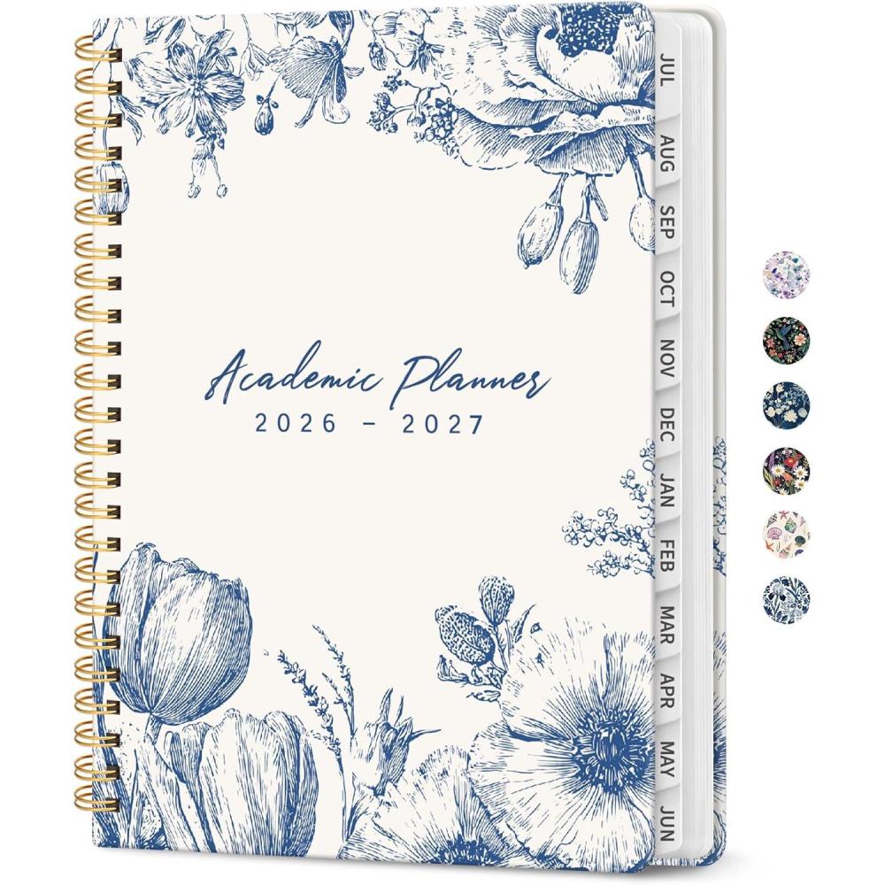 image:imagePlanner 20262027 Academic Year Monthly and Weekly Calendar Planner Jul 2026 Jun 2027 Hardcover Teacher Student Planning Agenda book with Tabs Perfect for School Office Supplies 63 x 85 Wild RoseBBlue Elegance
