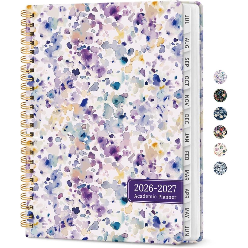 image:imagePlanner 20262027 Academic Year Monthly and Weekly Calendar Planner Jul 2026 Jun 2027 Hardcover Teacher Student Planning Agenda book with Tabs Perfect for School Office Supplies 63 x 85 Wild RoseBPurple Blocks