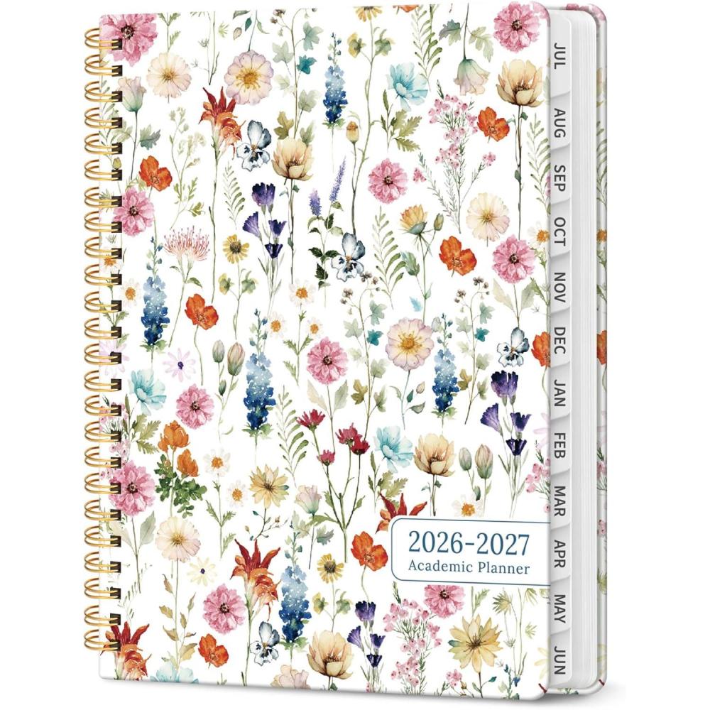 image:imagePlanner 20262027 Academic Year Monthly and Weekly Calendar Planner Jul 2026 Jun 2027 Hardcover Teacher Student Planning Agenda book with Tabs Perfect for School Office Supplies 63 x 85 Wild RoseAWildflowers