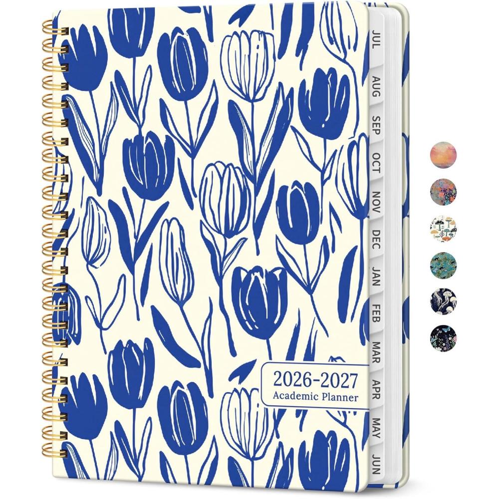 image:imagePlanner 20262027 Academic Year Weekly and Monthly Calender Planner from Jul 2026 Jun 2027 Spiral Bound School Planning Book Perfect for Teacher Student Women amp Men A5 63 x 85 HerbsUIndigo Tulips
