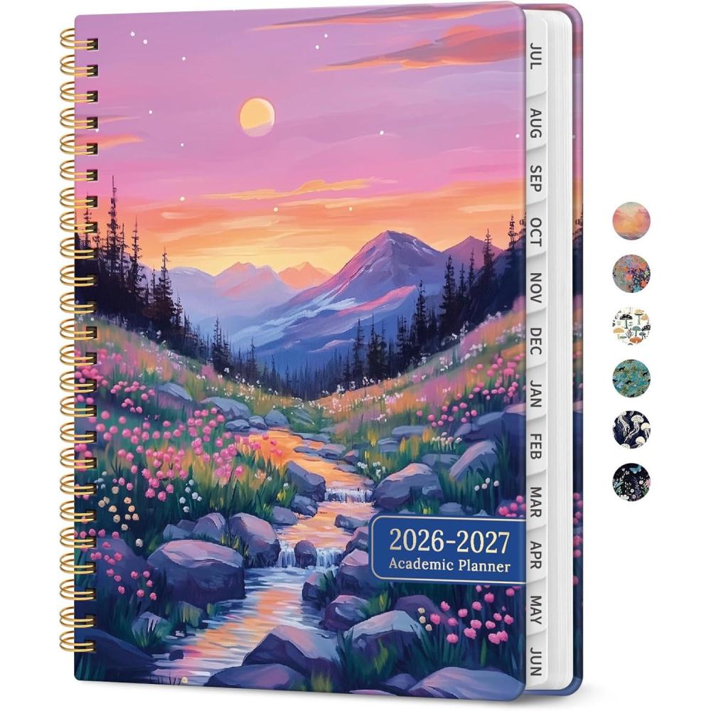 image:imagePlanner 20262027 Academic Year Weekly and Monthly Calender Planner from Jul 2026 Jun 2027 Spiral Bound School Planning Book Perfect for Teacher Student Women amp Men A5 63 x 85 HerbsJAlpine Twilight