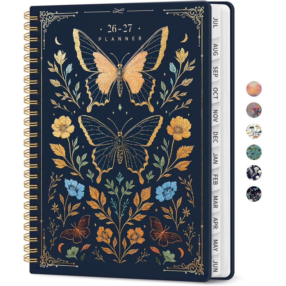 image:imagePlanner 20262027 Academic Year Weekly and Monthly Calender Planner from Jul 2026 Jun 2027 Spiral Bound School Planning Book Perfect for Teacher Student Women amp Men A5 63 x 85 HerbsIGolden Butterfly