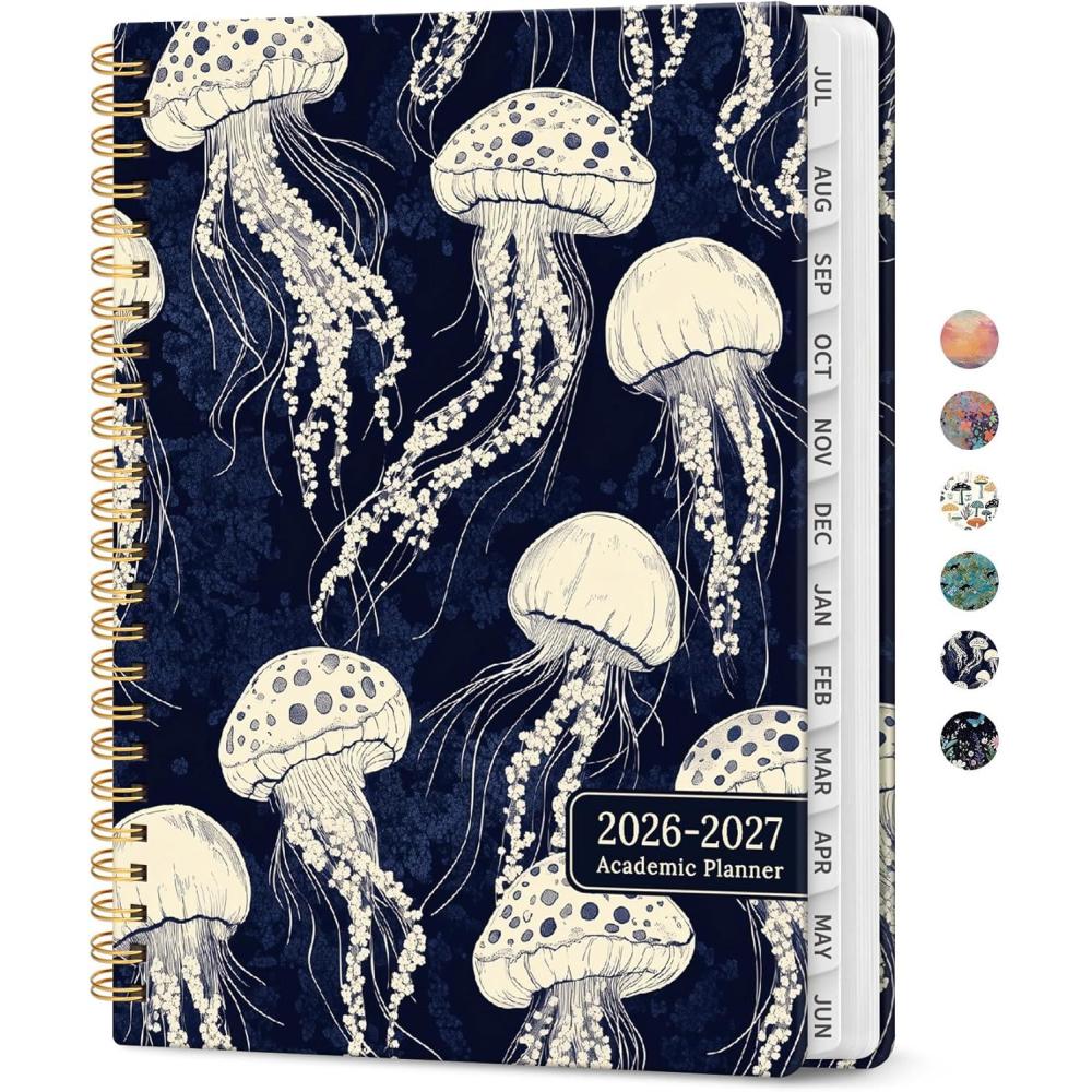 image:imagePlanner 20262027 Academic Year Weekly and Monthly Calender Planner from Jul 2026 Jun 2027 Spiral Bound School Planning Book Perfect for Teacher Student Women amp Men A5 63 x 85 HerbsGMidnight Jellyfish