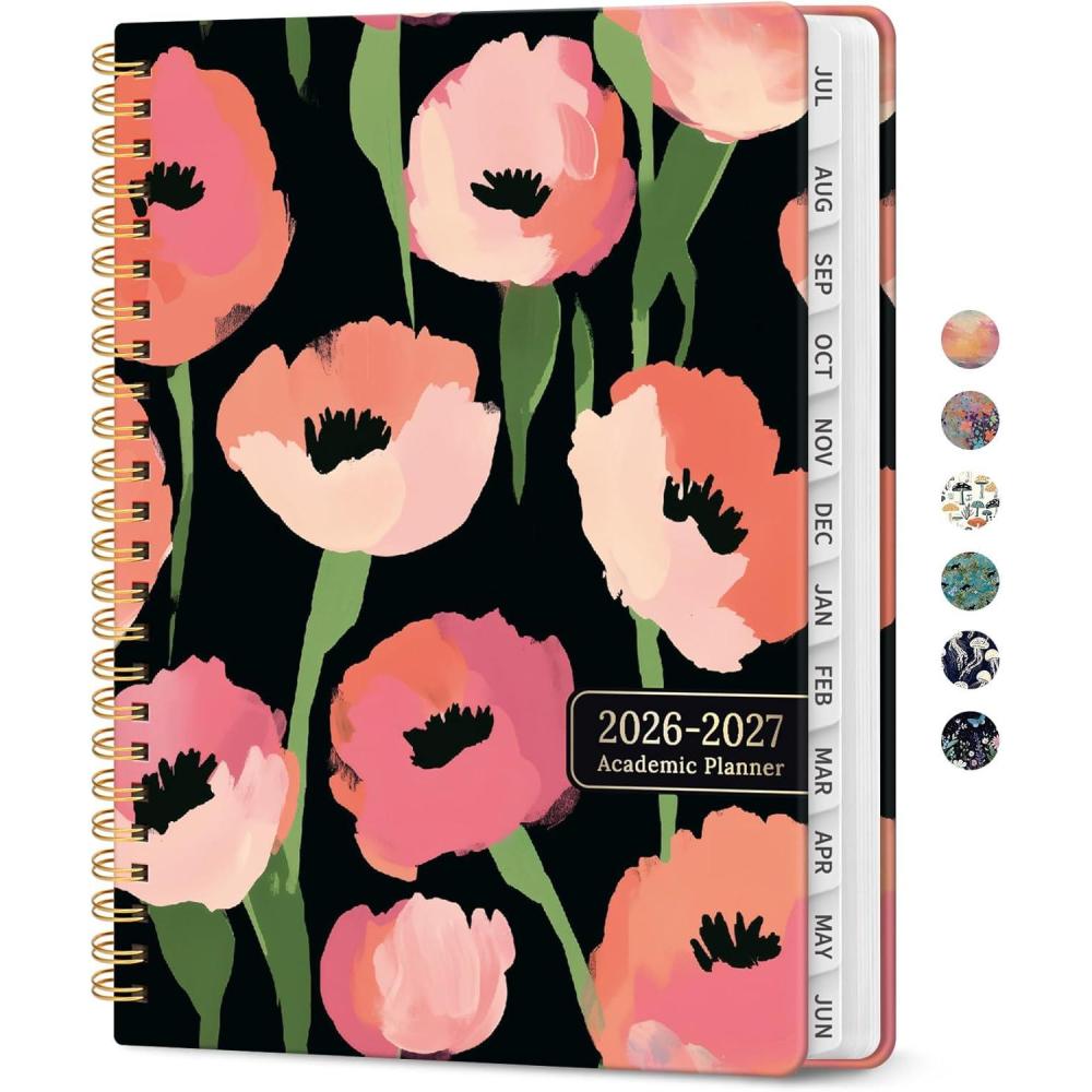 image:imagePlanner 20262027 Academic Year Weekly and Monthly Calender Planner from Jul 2026 Jun 2027 Spiral Bound School Planning Book Perfect for Teacher Student Women amp Men A5 63 x 85 HerbsYMidnight Poppies