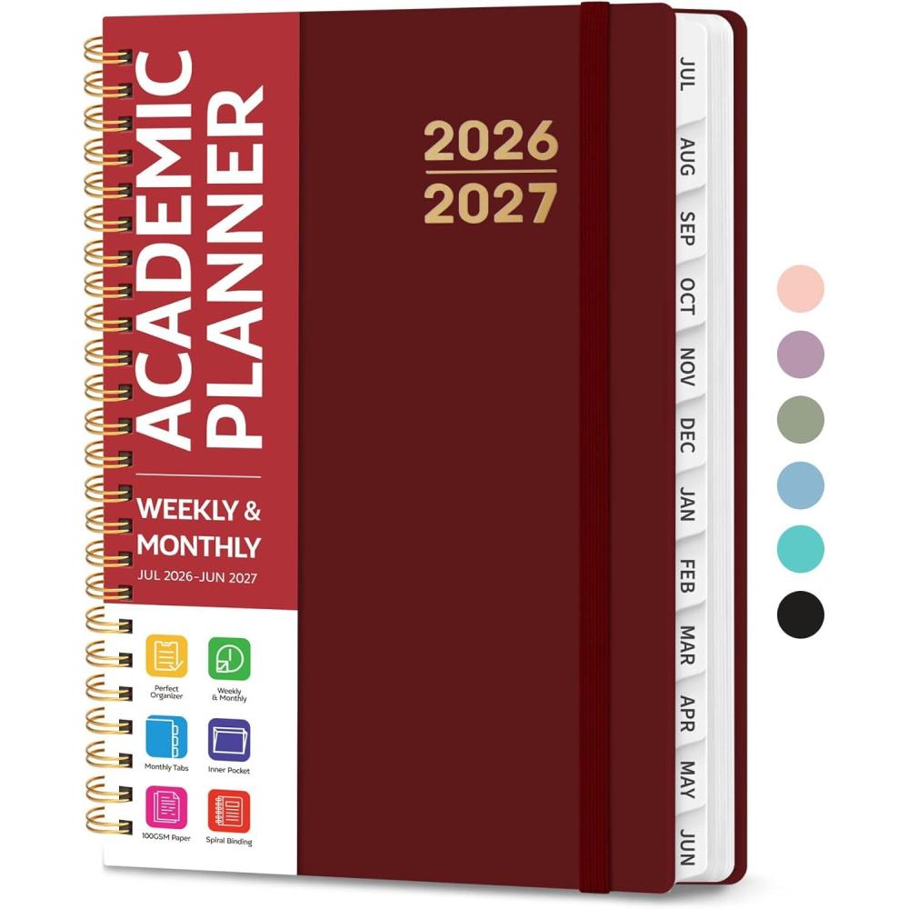 image:imagePlanner 20262027 for Women amp Men Set of 3 Academic Monthly and Weekly Calendar Planner Jul 2026 Jun 2027 A5 63 x 85 Teacher Student Planning Book with Tabs Ideal for Office School Supplies Black Green PurpleIBurgundy