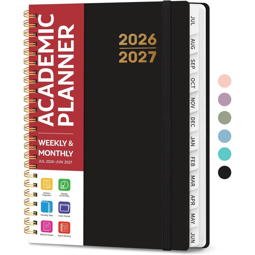 image:imagePlanner 20262027 for Women amp Men Set of 3 Academic Monthly and Weekly Calendar Planner Jul 2026 Jun 2027 A5 63 x 85 Teacher Student Planning Book with Tabs Ideal for Office School Supplies Black Green PurpleCBlack