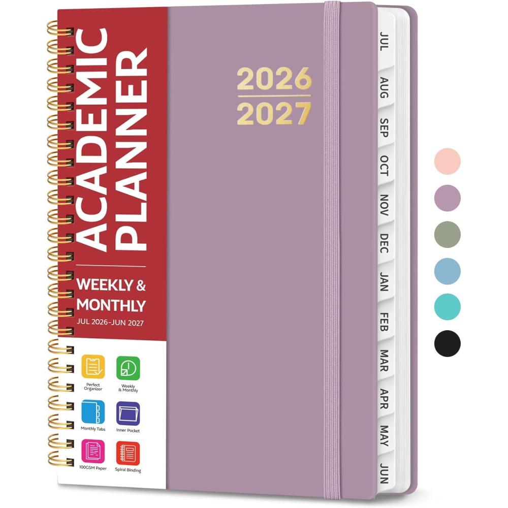 image:imagePlanner 20262027 for Women amp Men Set of 3 Academic Monthly and Weekly Calendar Planner Jul 2026 Jun 2027 A5 63 x 85 Teacher Student Planning Book with Tabs Ideal for Office School Supplies Black Green PurpleDBoho Purple