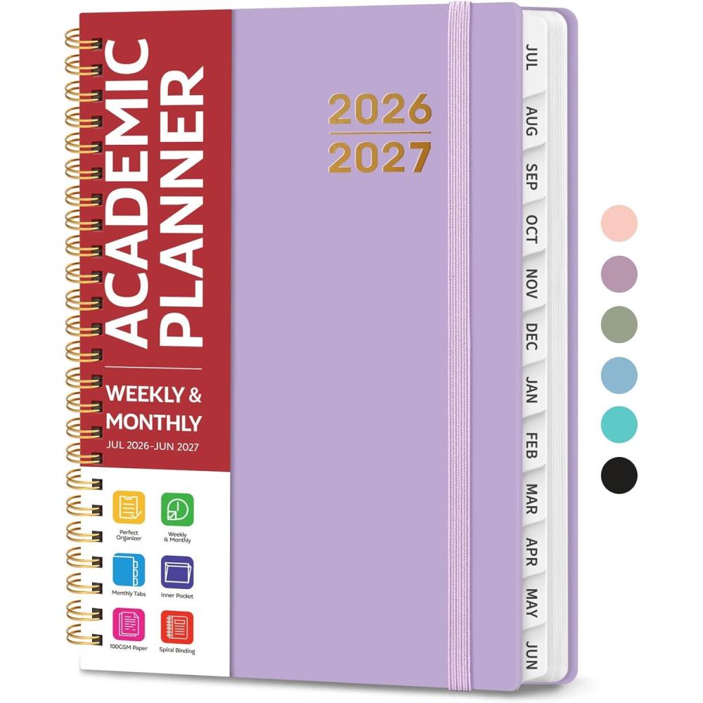 image:imagePlanner 20262027 for Women amp Men Set of 3 Academic Monthly and Weekly Calendar Planner Jul 2026 Jun 2027 A5 63 x 85 Teacher Student Planning Book with Tabs Ideal for Office School Supplies Black Green PurpleJLilac Purple