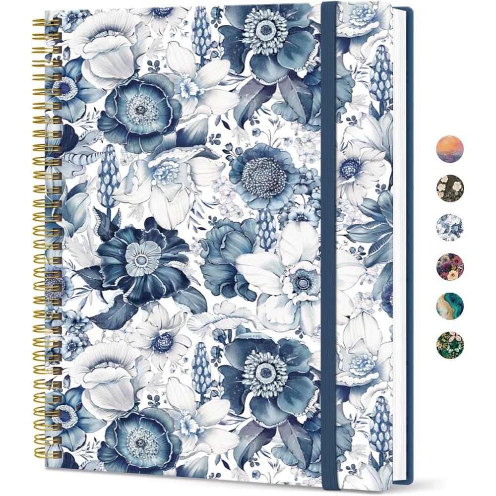 image:imageTaja Large Spiral Lined Journal for Women 85 x 11 Notebooks for Work Collge Ruled A4 Aesthetic Cute Journaling Notebooks for Writing Plastic Cover CelestialVBlue Floral