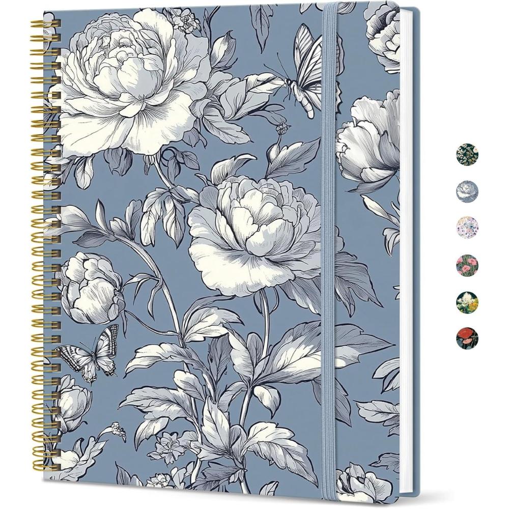 image:imageTaja Large Spiral Lined Journal for Women 85 x 11 Notebooks for Work Collge Ruled A4 Aesthetic Cute Journaling Notebooks for Writing Plastic Cover CelestialMButterfly Peony