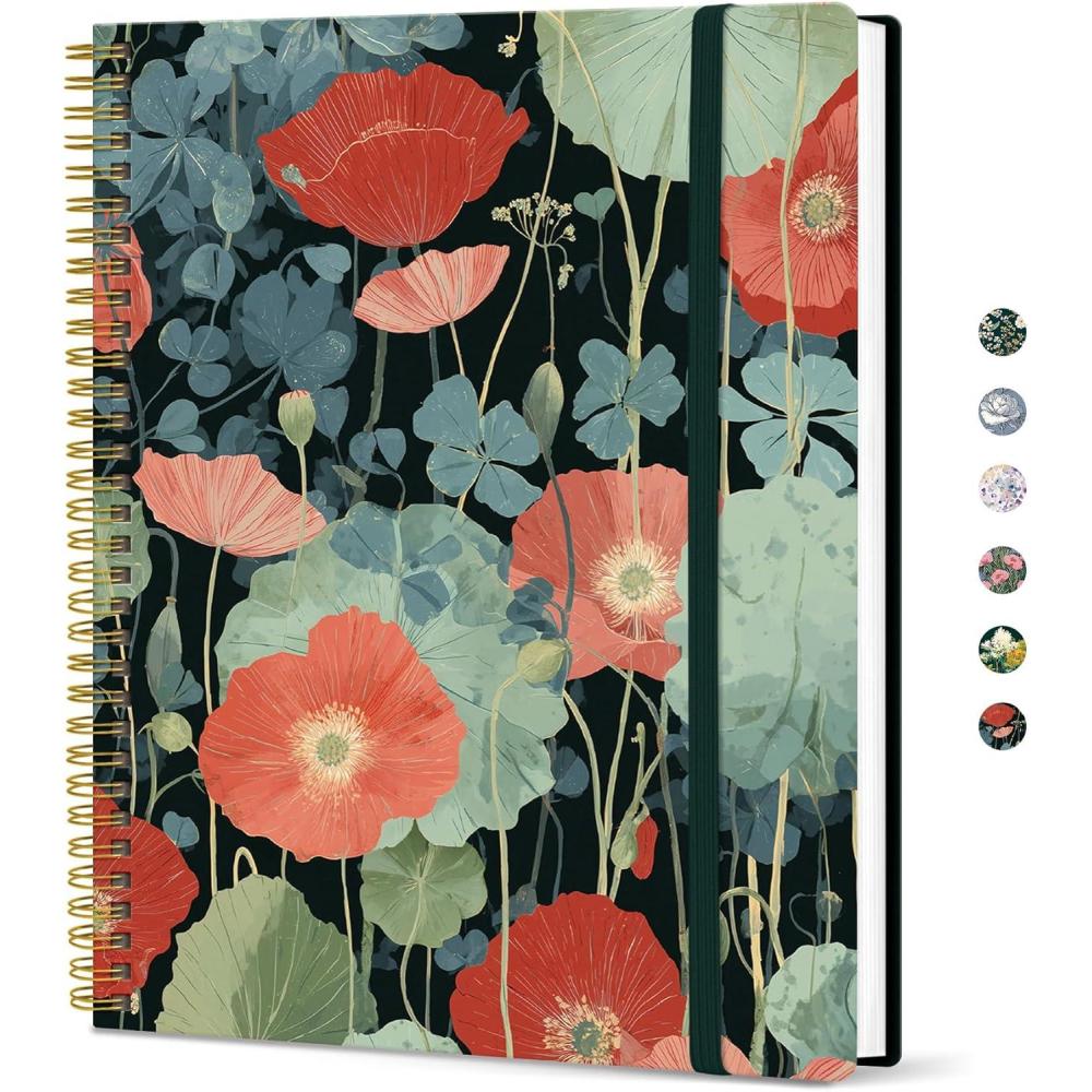 image:imageTaja Large Spiral Lined Journal for Women 85 x 11 Notebooks for Work Collge Ruled A4 Aesthetic Cute Journaling Notebooks for Writing Plastic Cover CelestialZPoppy Garden