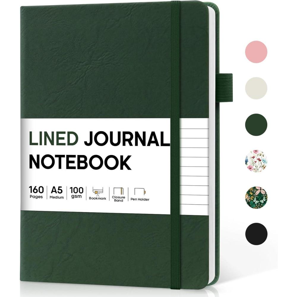 image:imageTaja Lined Journal Notebook for Women amp Men Hardcover Leather Journal for writing A5 College Ruled Notebook for Work amp Note Taking Perfect for Office School Home Supplies 160 Pages GardenWDark Green