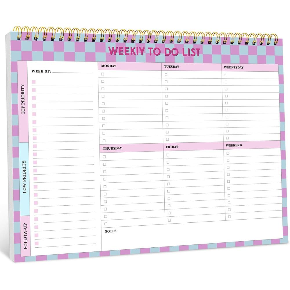 image:imageTaja Weekly To Do List Notepad with 52 Undated Sheets8511 Weekly Desk Planner for Women amp Man Work and Home 1 Pack Violet DreamhLavender Checkered