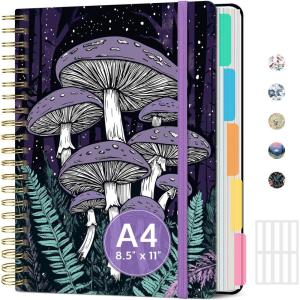 image:imageLarge Lined Spiral Journal for Women Cute Hardcover 5 Subject Notebook for Work 85 x 11 with Removable Dividers amp Tabs College Ruled 280 Pages Aesthetic Journal for Work School amp Note Taking Garden of WhimsyH  Enchanted Fungi
