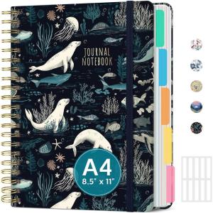 image:imageLarge Lined Spiral Journal for Women Cute Hardcover 5 Subject Notebook for Work 85 x 11 with Removable Dividers amp Tabs College Ruled 280 Pages Aesthetic Journal for Work School amp Note Taking Garden of WhimsyQ  Secret Sea