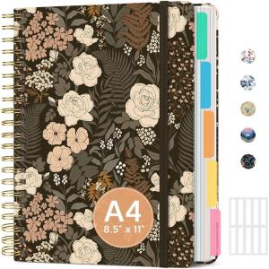 image:imageLarge Lined Spiral Journal for Women Cute Hardcover 5 Subject Notebook for Work 85 x 11 with Removable Dividers amp Tabs College Ruled 280 Pages Aesthetic Journal for Work School amp Note Taking Garden of WhimsyE  Wild Rose