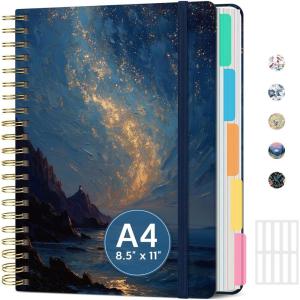 image:imageLarge Lined Spiral Journal for Women Cute Hardcover 5 Subject Notebook for Work 85 x 11 with Removable Dividers amp Tabs College Ruled 280 Pages Aesthetic Journal for Work School amp Note Taking Garden of WhimsyJ  Golden Tide