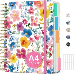 image:imageLarge Lined Spiral Journal for Women Cute Hardcover 5 Subject Notebook for Work 85 x 11 with Removable Dividers amp Tabs College Ruled 280 Pages Aesthetic Journal for Work School amp Note Taking Garden of WhimsyD  Bloom Floral