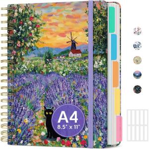 image:imageLarge Lined Spiral Journal for Women Cute Hardcover 5 Subject Notebook for Work 85 x 11 with Removable Dividers amp Tabs College Ruled 280 Pages Aesthetic Journal for Work School amp Note Taking Garden of WhimsyS  Lavender Dusk