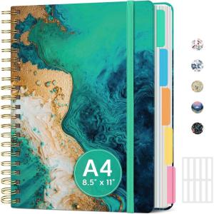image:imageLarge Lined Spiral Journal for Women Cute Hardcover 5 Subject Notebook for Work 85 x 11 with Removable Dividers amp Tabs College Ruled 280 Pages Aesthetic Journal for Work School amp Note Taking Garden of WhimsyB  Emerald Shores