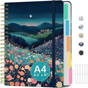 image:imageLarge Lined Spiral Journal for Women Cute Hardcover 5 Subject Notebook for Work 85 x 11 with Removable Dividers amp Tabs College Ruled 280 Pages Aesthetic Journal for Work School amp Note Taking Garden of WhimsyU  Moonlit Meadow