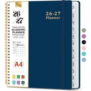 image:imagePlanner 20262027 85 x 11 Weekly and Monthly Academic Year Planner Calendar July 2026  June 2027 Hardcover Large School Planning Agenda With Tabs Perfect for School amp Office Supplies A4 BlackFNavy Blue