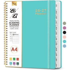 image:imagePlanner 20262027 85 x 11 Weekly and Monthly Academic Year Planner Calendar July 2026  June 2027 Hardcover Large School Planning Agenda With Tabs Perfect for School amp Office Supplies A4 BlackEAquamarine