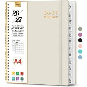 image:imagePlanner 20262027 85 x 11 Weekly and Monthly Academic Year Planner Calendar July 2026  June 2027 Hardcover Large School Planning Agenda With Tabs Perfect for School amp Office Supplies A4 BlackHBeige
