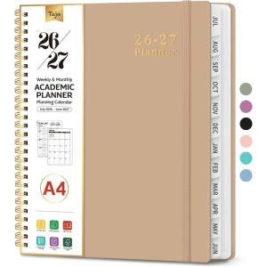 image:imagePlanner 20262027 85 x 11 Weekly and Monthly Academic Year Planner Calendar July 2026  June 2027 Hardcover Large School Planning Agenda With Tabs Perfect for School amp Office Supplies A4 BlackJOat Brown