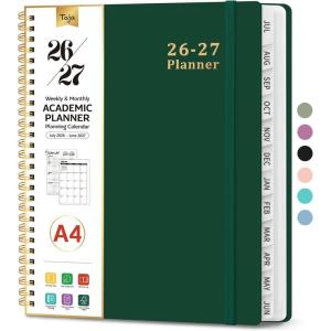 image:imagePlanner 20262027 85 x 11 Weekly and Monthly Academic Year Planner Calendar July 2026  June 2027 Hardcover Large School Planning Agenda With Tabs Perfect for School amp Office Supplies A4 BlackLDark Green