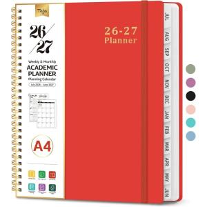 image:imagePlanner 20262027 85 x 11 Weekly and Monthly Academic Year Planner Calendar July 2026  June 2027 Hardcover Large School Planning Agenda With Tabs Perfect for School amp Office Supplies A4 BlackKTomato Red