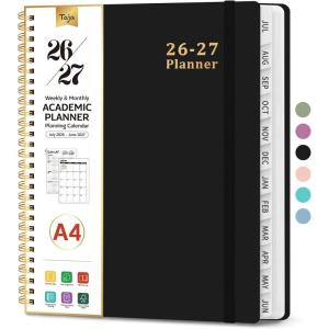 image:imagePlanner 20262027 85 x 11 Weekly and Monthly Academic Year Planner Calendar July 2026  June 2027 Hardcover Large School Planning Agenda With Tabs Perfect for School amp Office Supplies A4 BlackCBlack