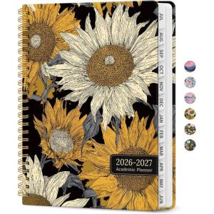 image:imagePlanner 20262027 Academic Monthly Weekly Spiral Calendar July 2026  June 2027 Hardcover Agenda Notebook with Tabs 85 x 11 Perfect for Students Teachers School amp Daily Planning  Twilight BloomGNocturne Sunflowers
