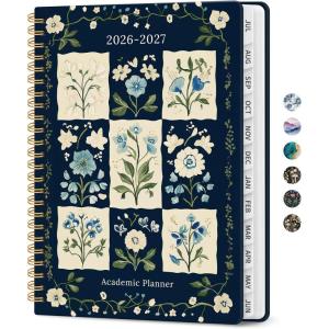 image:imagePlanner 20262027 Academic Monthly and Weekly Calendar Planner for Women July 2026  June 2027 Hardcover Pretty Agenda Planner Book with Tabs Spiral Daily Organizer for School Office Home Supplies 63 x 85  Blue FloralKBlue Patchwork