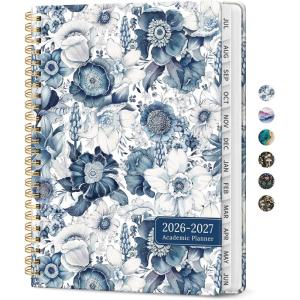 image:imagePlanner 20262027 Academic Monthly and Weekly Calendar Planner for Women July 2026  June 2027 Hardcover Pretty Agenda Planner Book with Tabs Spiral Daily Organizer for School Office Home Supplies 63 x 85  Blue FloralABlue Floral
