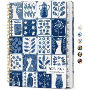 image:imagePlanner 20262027 Academic Year Monthly and Weekly Calendar Planner Jul 2026  Jun 2027 Hardcover Teacher Student Planning Agenda book with Tabs Perfect for School Office Supplies 63 x 85  Wild RoseQBlue Art