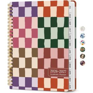 image:imagePlanner 20262027 Academic Year Monthly and Weekly Calendar Planner Jul 2026  Jun 2027 Hardcover Teacher Student Planning Agenda book with Tabs Perfect for School Office Supplies 63 x 85  Wild RoseFCheckered