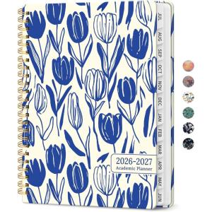 image:imagePlanner 20262027 Academic Year Weekly and Monthly Calender Planner from Jul 2026  Jun 2027 Spiral Bound School Planning Book Perfect for Teacher Student Women amp Men A5 63 x 85 HerbsUIndigo Tulips