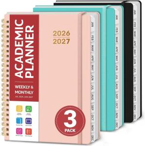 image:imagePlanner 20262027 for Women amp Men Set of 3 Academic Monthly and Weekly Calendar Planner Jul 2026  Jun 2027 A5 63 x 85 Teacher Student Planning Book with Tabs Ideal for Office School Supplies  Black Green PurpleMBlack Pink Aquamarine