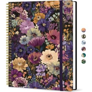 image:imageTaja Large Spiral Lined Journal for Women 85 x 11 Notebooks for Work Collge Ruled A4 Aesthetic Cute Journaling Notebooks for Writing Plastic Cover CelestialRMidnight Bloom