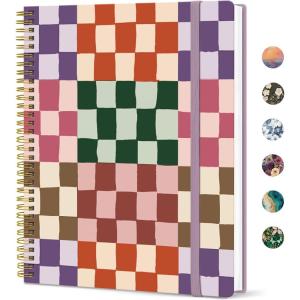 image:imageTaja Large Spiral Lined Journal for Women 85 x 11 Notebooks for Work Collge Ruled A4 Aesthetic Cute Journaling Notebooks for Writing Plastic Cover CelestialCCheckered